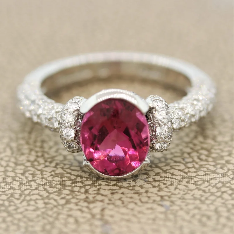 Braided motif rings-Gemlok Rubellite Tourmaline Diamond Platinum Ring