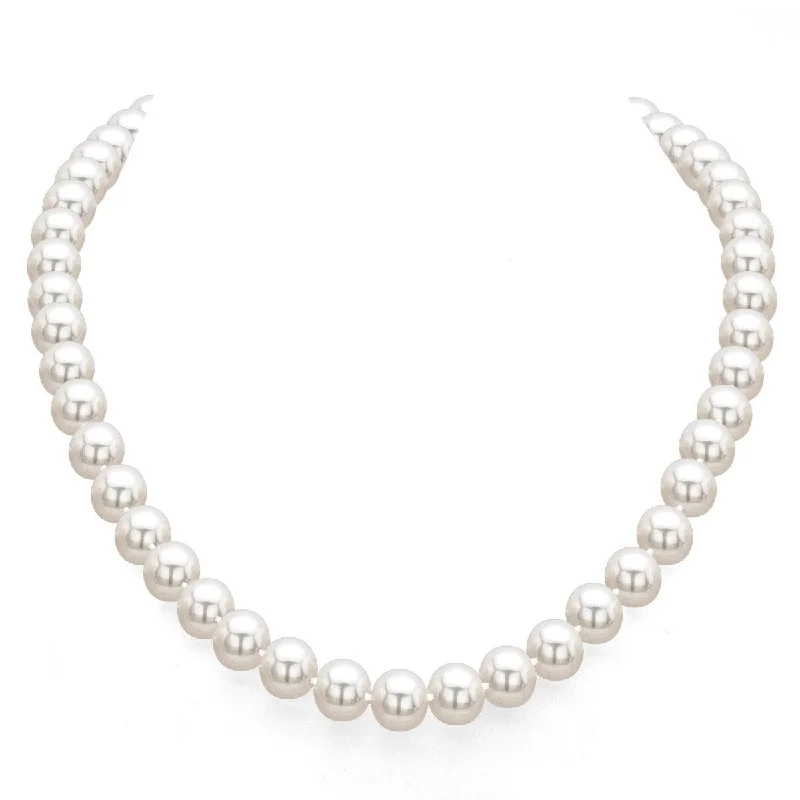 DaVonna 14k Yellow Gold 9-9.5mm Round AAA White Japanese Cultured Akoya Pearl Necklace