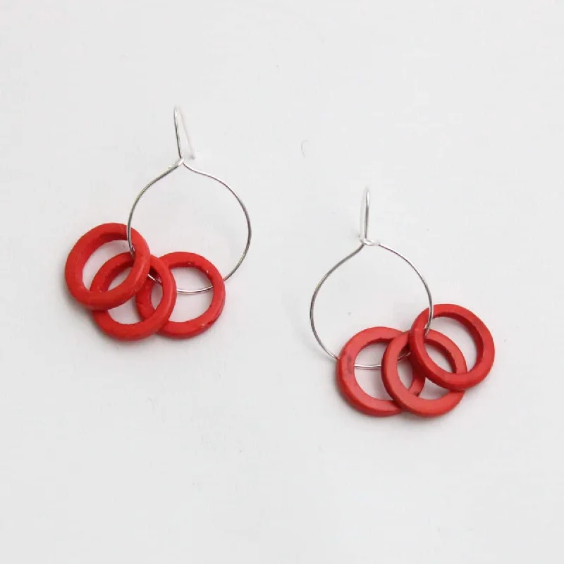 Surf design earrings-Coral Circle Dangle Earrings