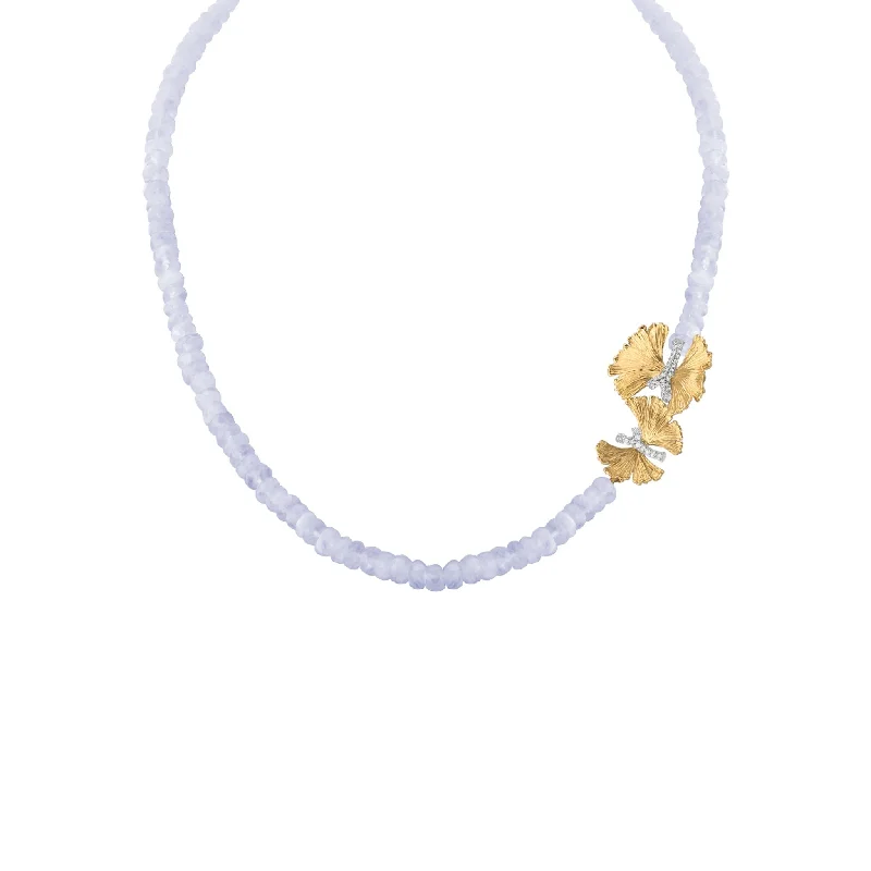 Butterfly Ginkgo Necklace with Chalcedony and Diamonds