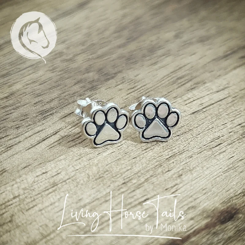 Agate drop earrings-Sterling Silver Paw stud earrings