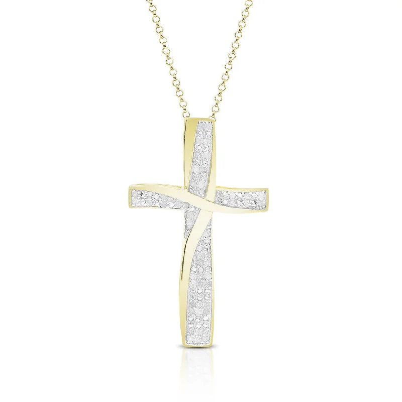 Finesque Gold Over Silver or Sterling Silver 1/4 ct TDW Diamond Cross Necklace