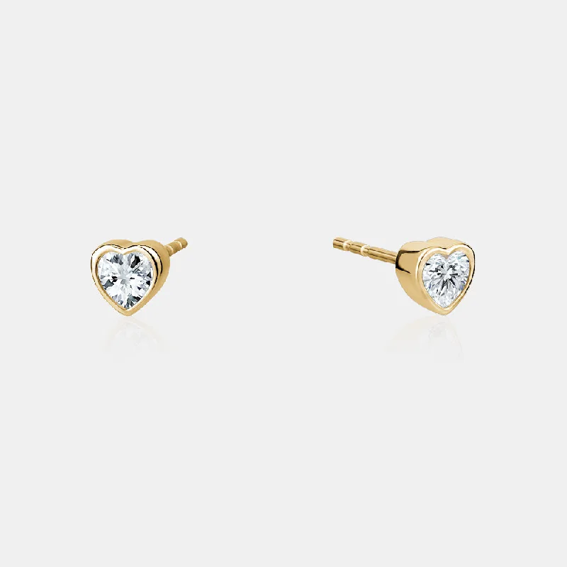 Wide hoop earrings-White Topaz Bezel Set Heart Studs