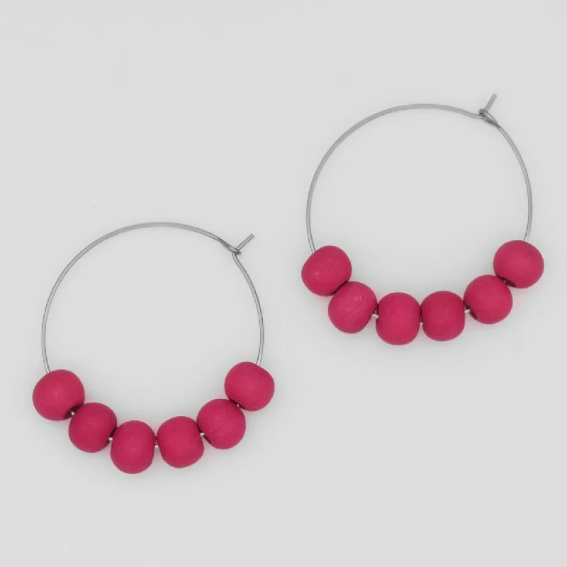 Light drop earrings-Vibrant Pink Hoop Dangle Earring