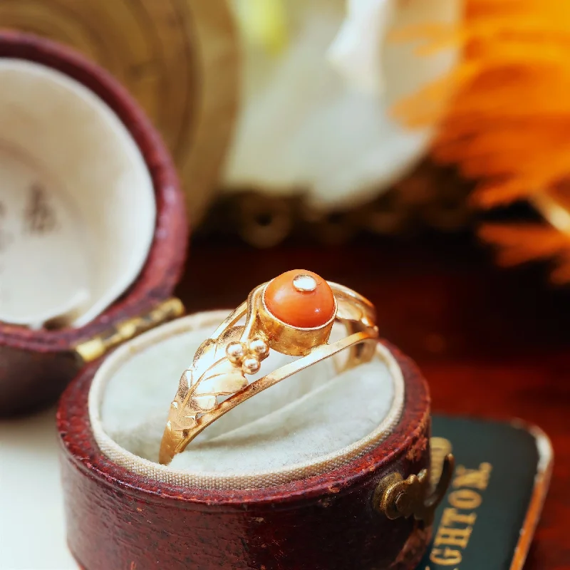 Plaited design rings-Vintage Art Nouveau Styled Italian Coral Ring