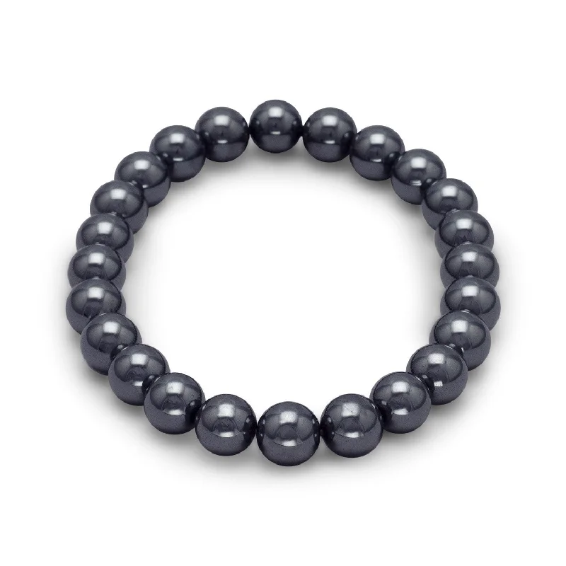 Secure clasp bangles-Hematite Bead Stretch Bracelet