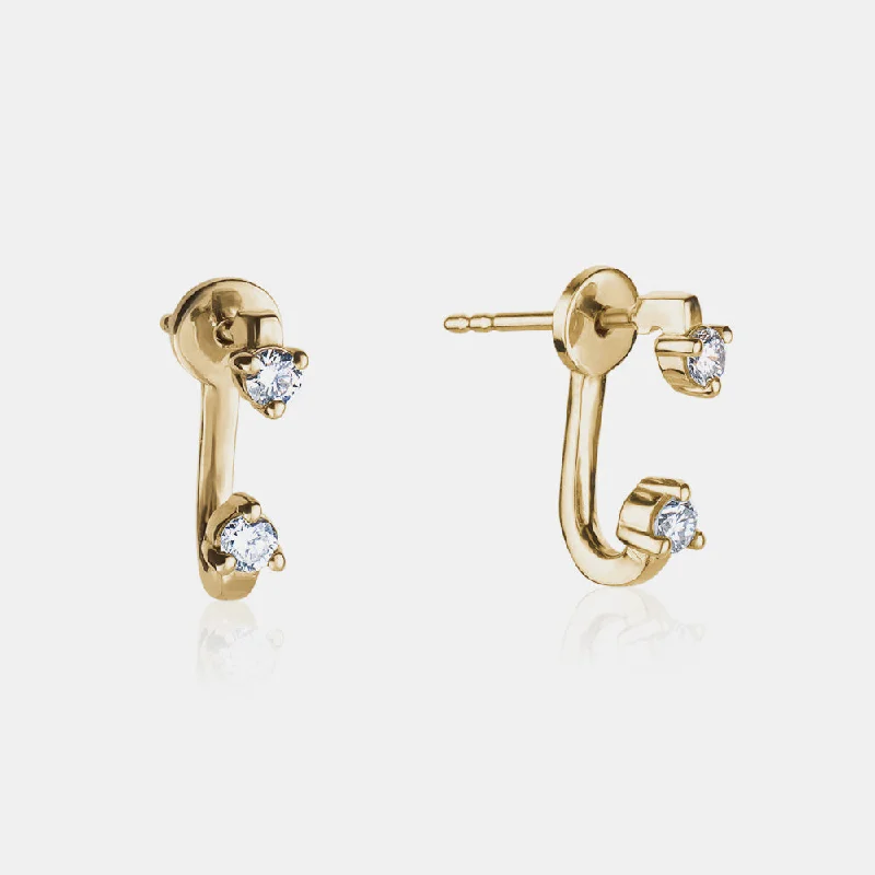 Solid bar earrings-Double Prong Set Diamond Earring