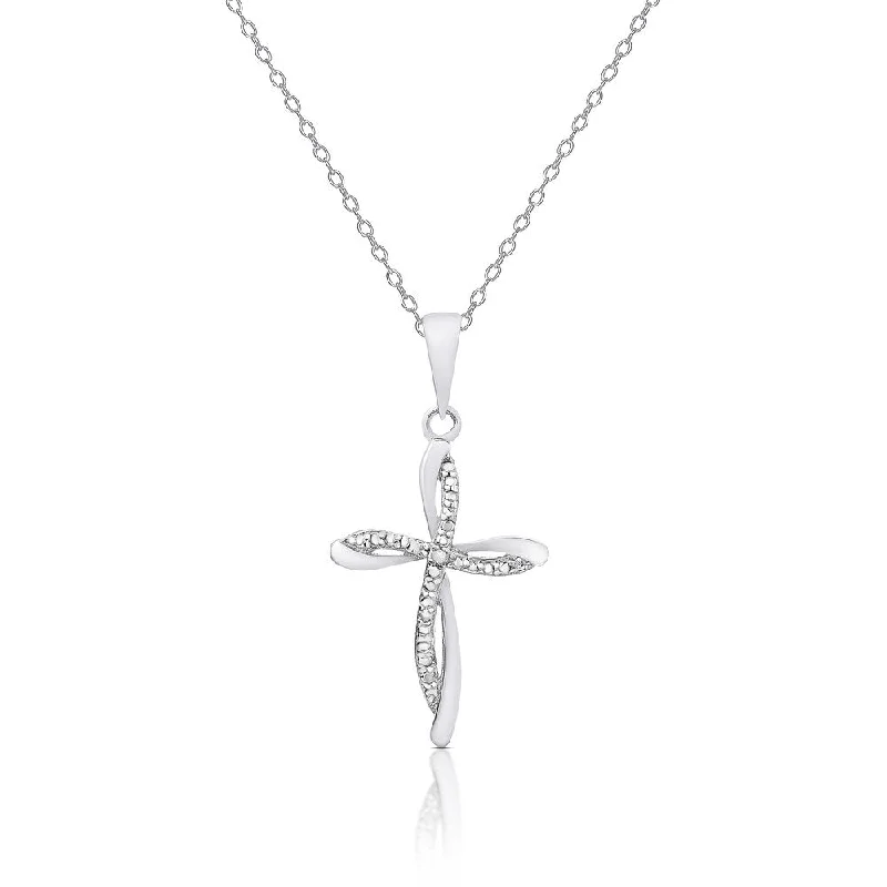 Finesque Gold Over Silver or Sterling Silver Diamond Accent Cross Necklace