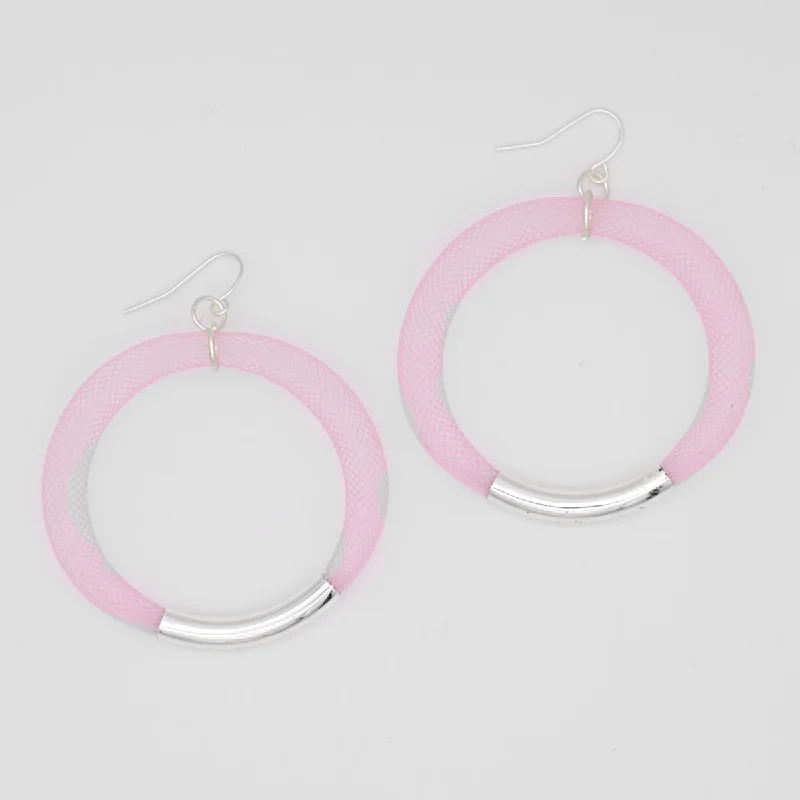 Smooth dangle earrings-Light Pink Mesh Hoop Earring