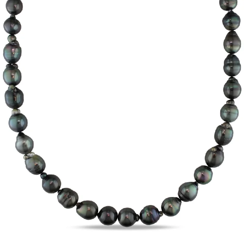 Miadora 14k White Gold Tahitian Black Pearl Necklace (9-11 mm)