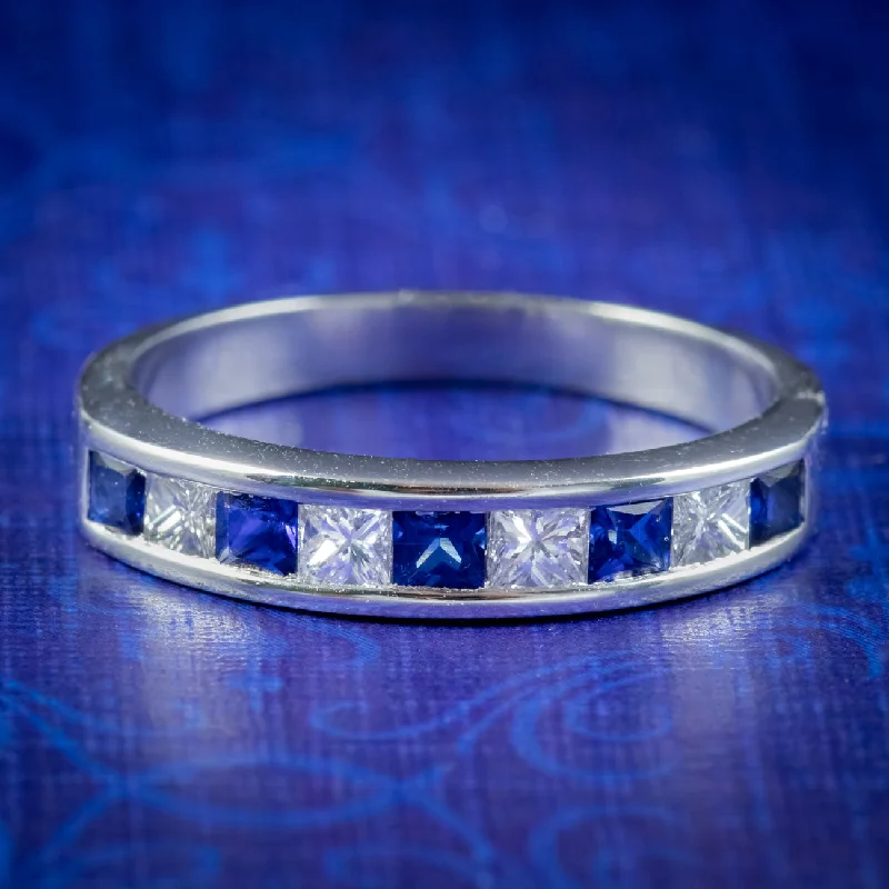 Fox design rings-Art Deco Style Sapphire Diamond Half Eternity Ring