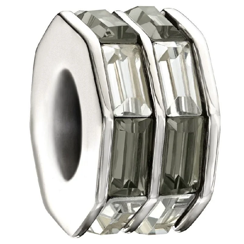 Timeless silver engagement rings-Silver bead - Double baguette - black & white