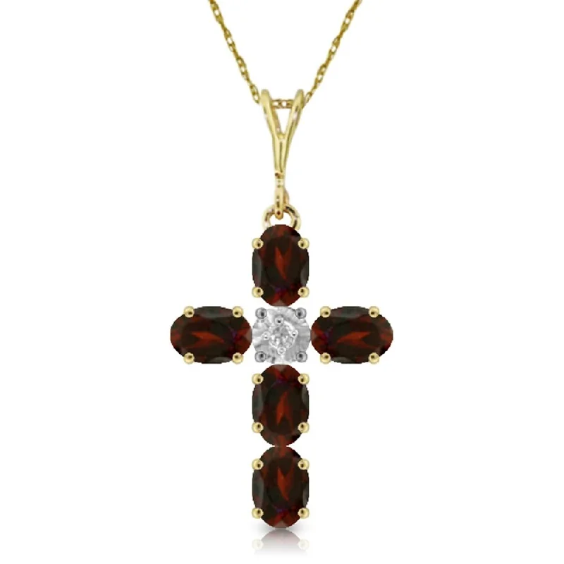 1.88 Carat 14K Gold Cross Necklace Natural Diamond Garnet