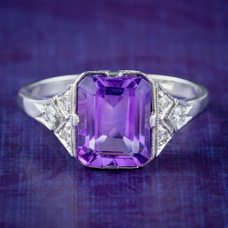 Topaz gem rings-Art Deco Style Amethyst Diamond Ring 2.8ct Amethyst