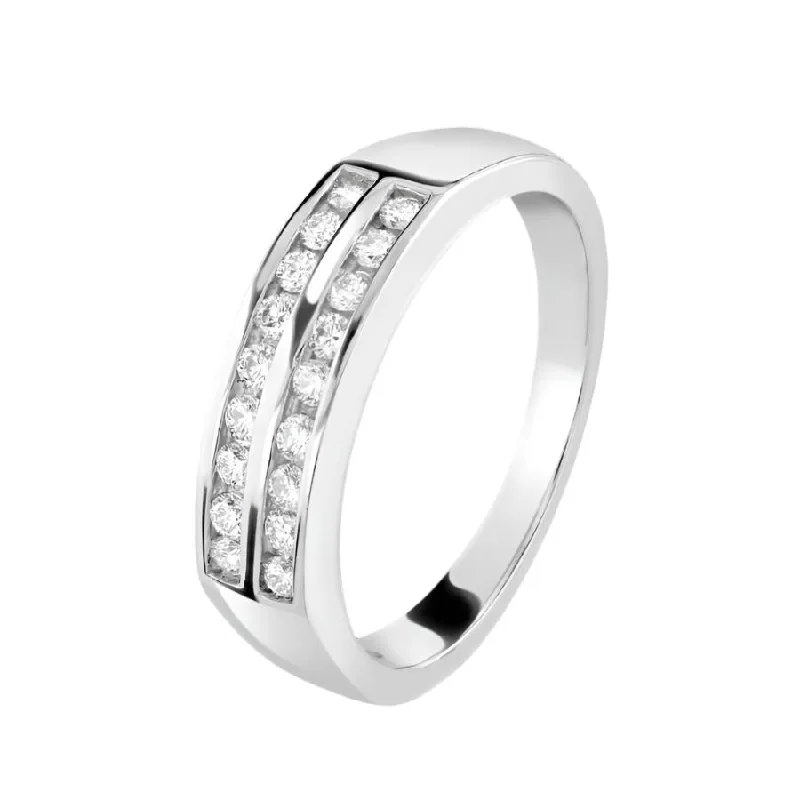 Crystal-twisted engagement rings-0.25ct Round Brilliant Cut Diamond 2-Row Channel Set Half Eternity Ring