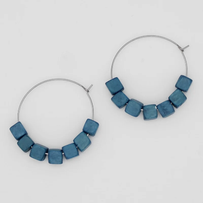 Vintage clip earrings-Blue Cubist Hoop Earring