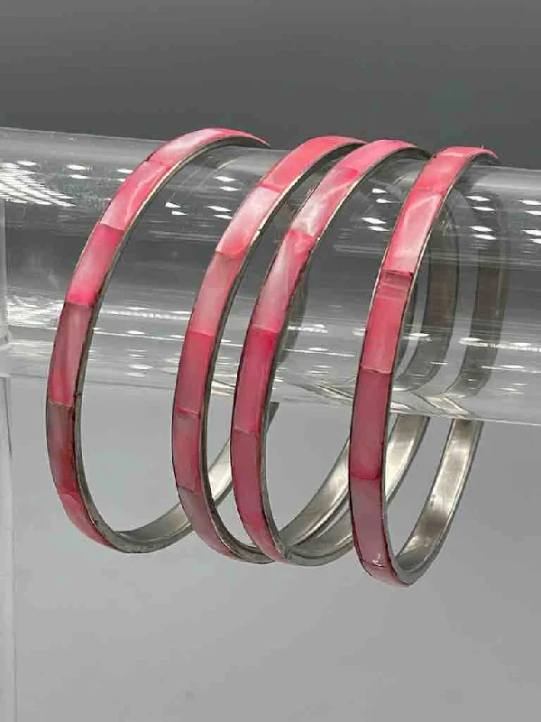 Sleek form bangles-Thin Colorful Natural Shell Bangle - Pink