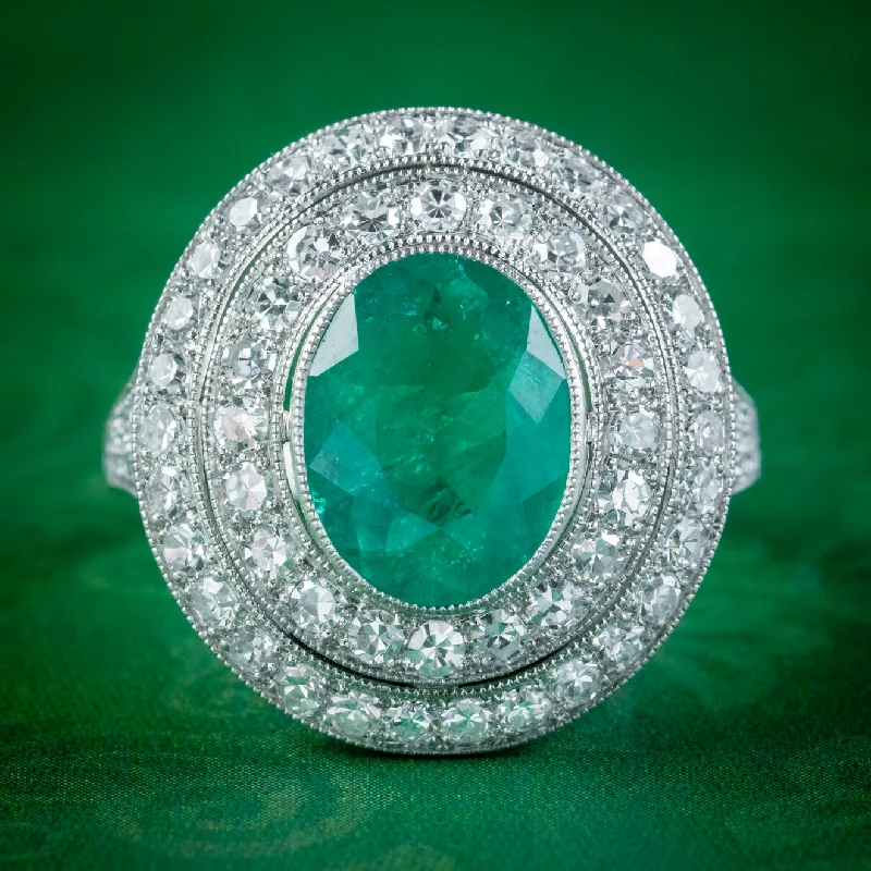 Rose gold rings-Art Deco Style Emerald Diamond Cocktail Ring 2.39ct Emerald