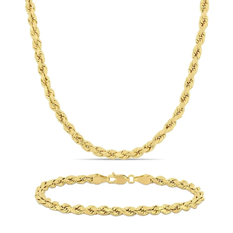 Miadora 14k Yellow Gold Rope Chain Necklace and Bracelet Set (4 MM)