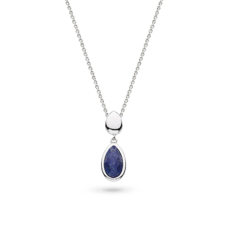 Cord edge engagement rings-Silver Coast Pebble Azure Lapis Lazuli Set Duo Droplet 18" Necklace