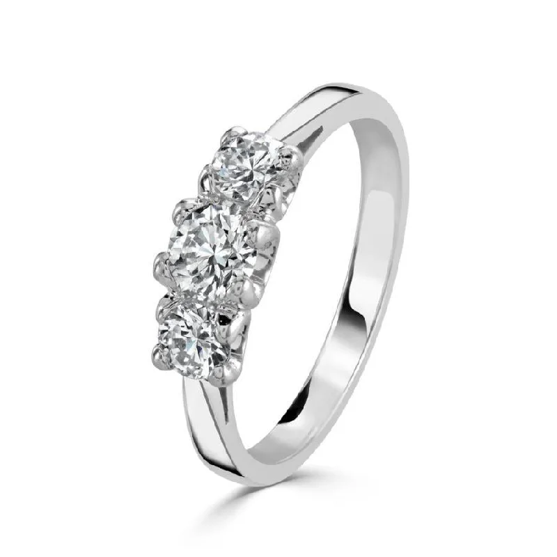 Multi-gem engagement rings-Platinum Round Brilliant Cut Diamond Trilogy Ring