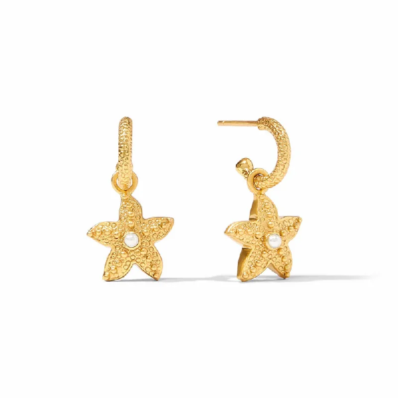 Tide theme earrings-Julie Vos Sanibel Starfish Hoop & Charm Earring - Pearl