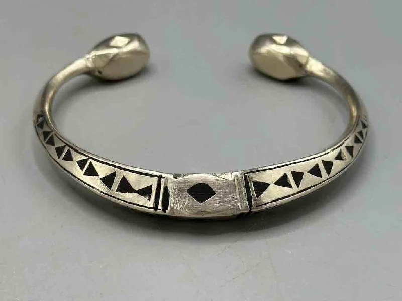 Matte cuff bangles-Heavy Tuareg Coin Silver Inlaid Bracelet