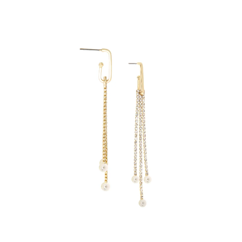 Vibrant enamel earrings-crystal & pearl fringe drop earring