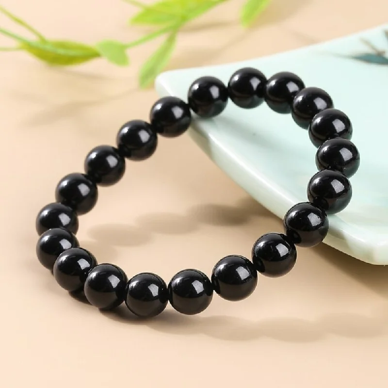 Heavy gem bangles-Black Tourmaline Bead Bracelet