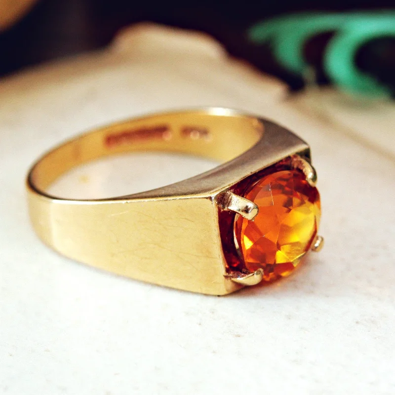 Worn texture rings-Stylish Vintage Date 1977 Citrine Cocktail Ring