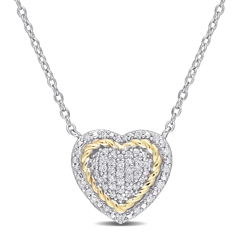 Miadora 2-Tone White & Yellow Plated Sterling Silver 1/4ct TDW Diamond Cluster Halo Heart Necklace