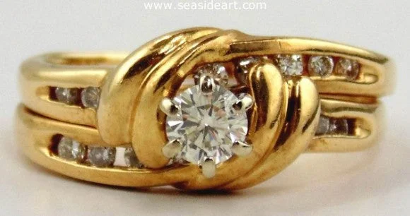 Surf inlay rings-Diamond Wedding Ring Set 14kt Two Tone Gold