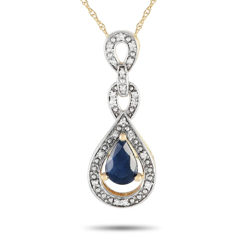 Yellow Gold 0.08ct Diamond and Sapphire Necklace PD4-16318YSA Length 18 Inch