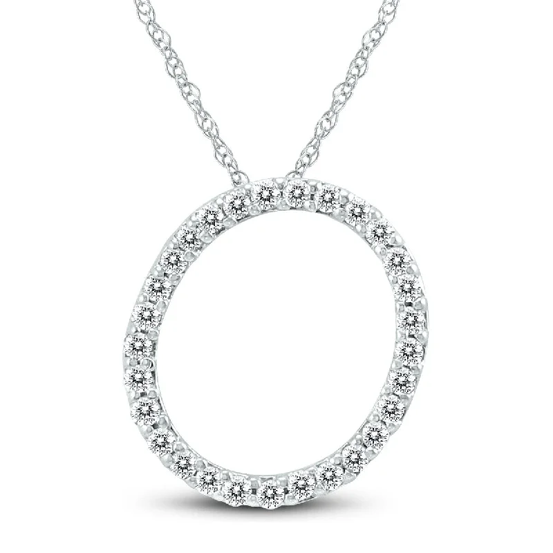 Marquee 1/6 Carat TW O Initial Diamond Pendant Necklace in 10K White Gold with Adjustable Chain