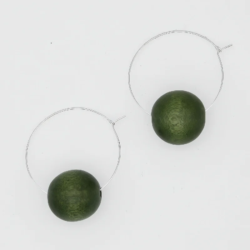 Flat knot earrings-Olive Ball Hoop Dangle Earring