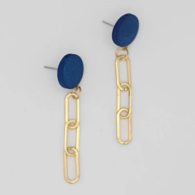 Topaz stud earrings-Blue Gold Link Dangle Earring