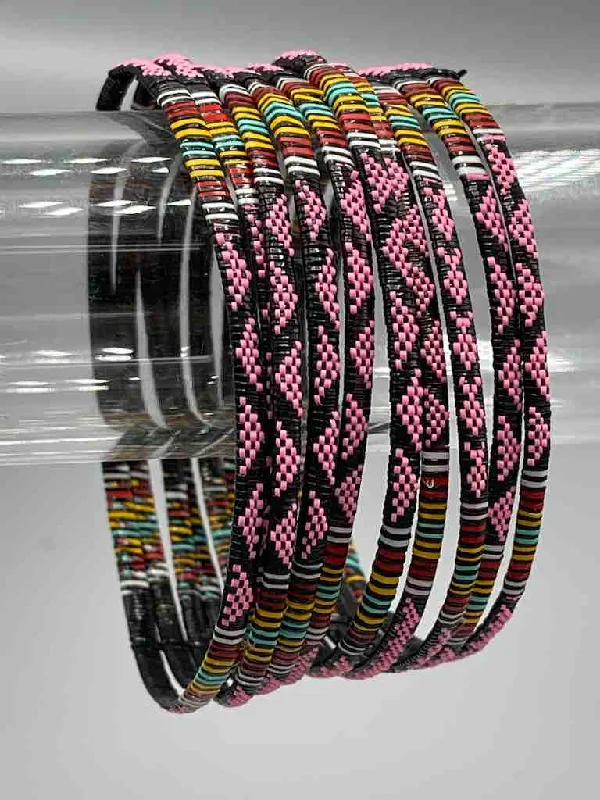 Tribal medallion bangles-Wide Finest Design Recycled Plastic Bracelet - Pink