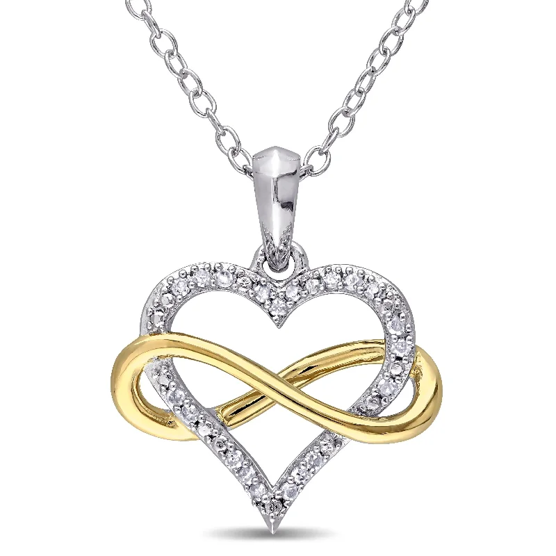 Miadora Two-Tone Sterling Silver 1/10ct TDW Diamond Infinity Heart Necklace - White