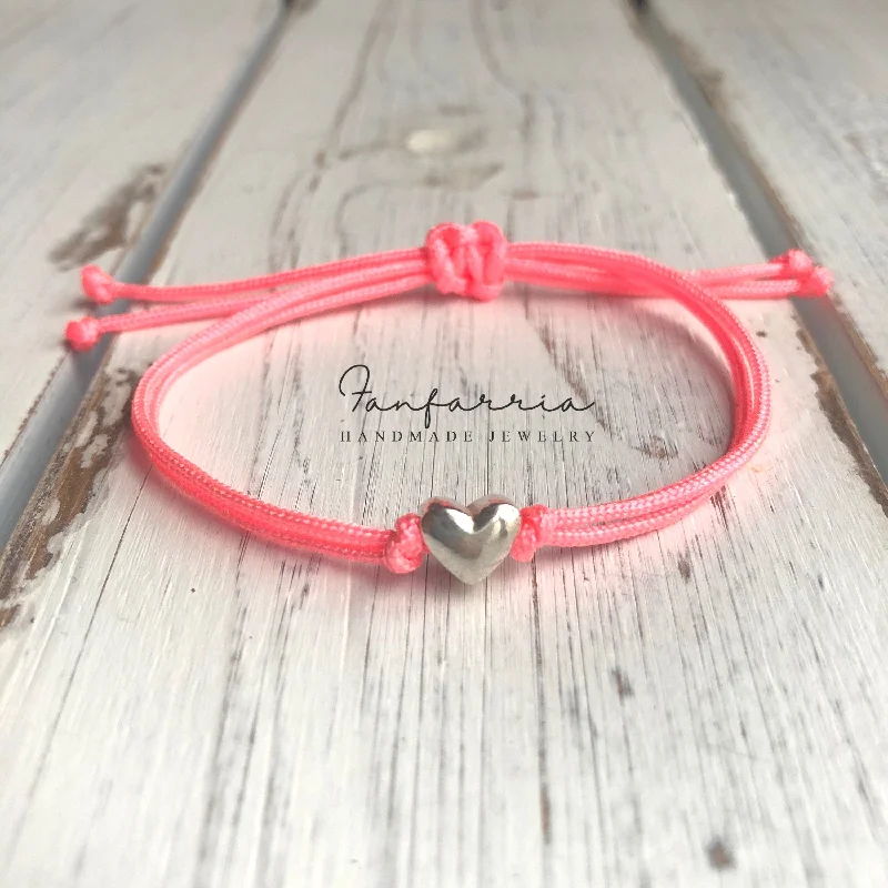 New moon bangles-Sterling Silver Heart Neon Pink Bracelet Anklet