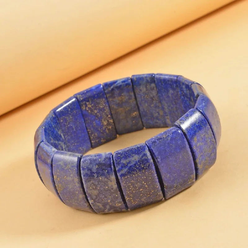 Wave motif bangles-Lapis Lazuli Boho Block Bracelet