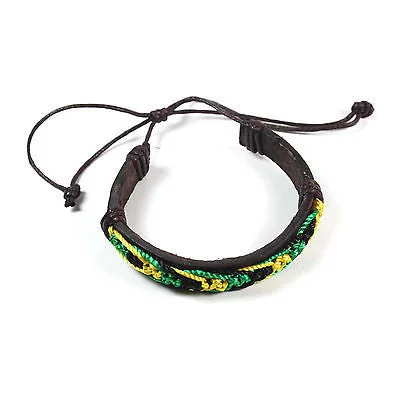 Textured metal bangles-Jamaica Faux Leather Friendship Bracelet Cuff Island in the Sun Rasta One Love IRIE