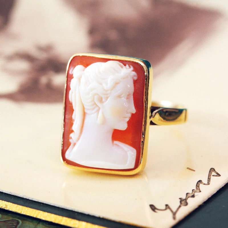 Bold gem rings-Vintage Grecian Goddess Shell Cameo Ring