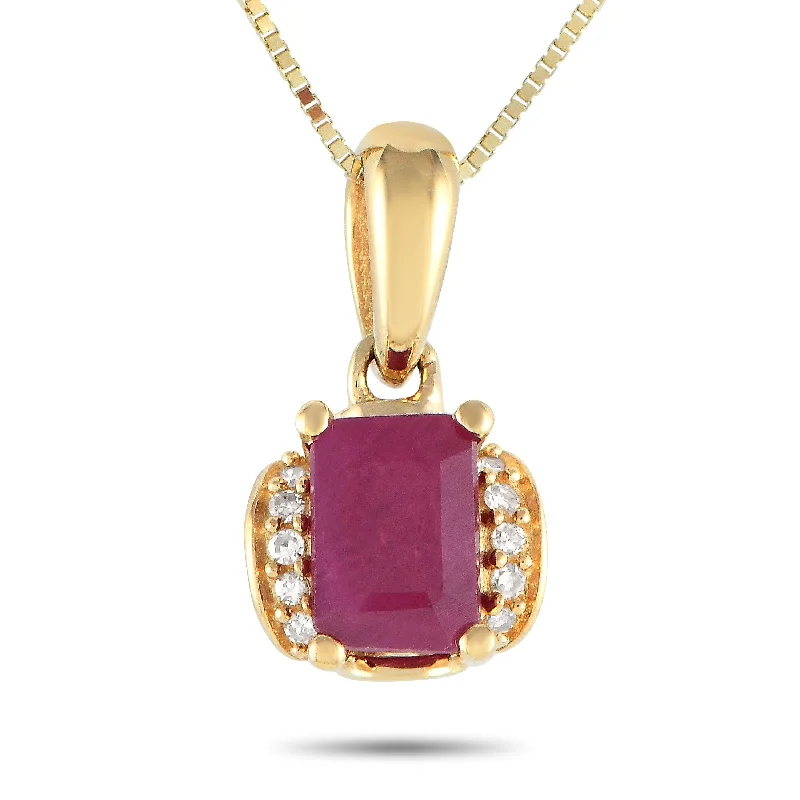 Yellow Gold 0.03ct Diamond and Ruby Pendant Necklace PD4-1649YRU Length 18 Inch