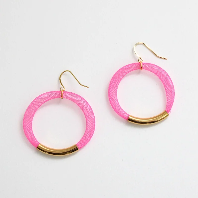 Thick hoop earrings-Pink Mesh Hoop Earring Gold