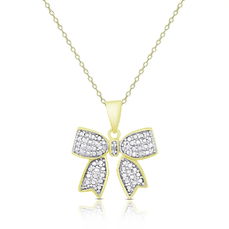 Finesque Gold Over Sterling Silver Diamond Accent Bow Necklace