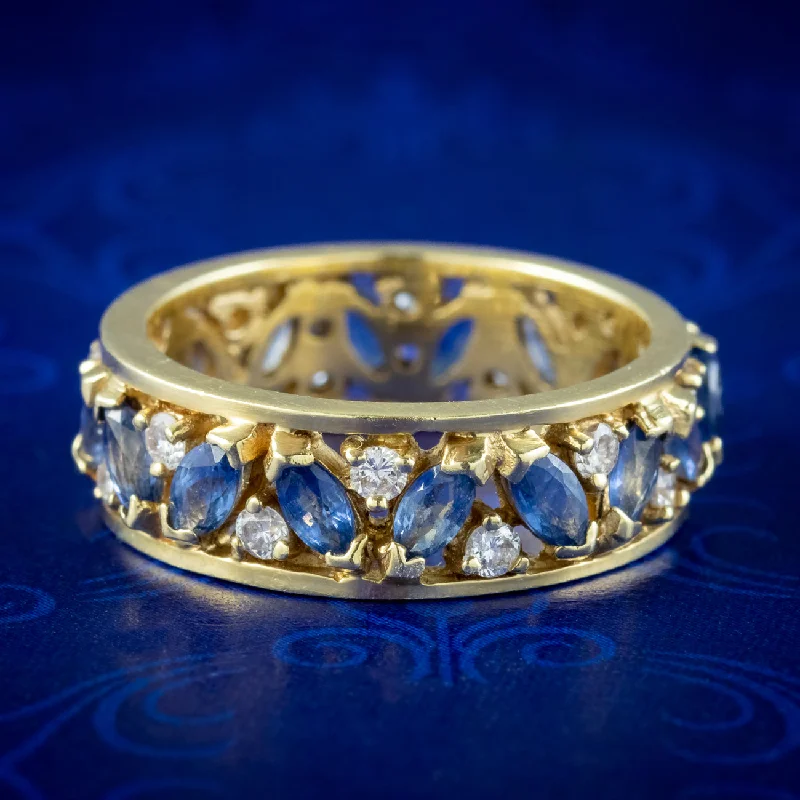 Petite flower rings-Vintage Sapphire Diamond Eternity Ring 0.84ct Sapphire