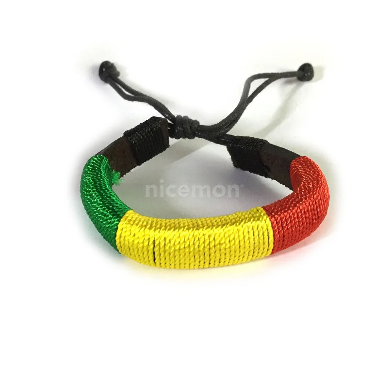 Cotton cord bangles-Rasta Corded Bracelet Wrist Band Hippie Hawaii Negril Dub Ras Reggae Marley RGY