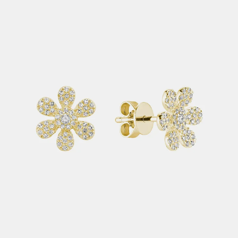 Citrine gem earrings-Diamond Flower Earrings