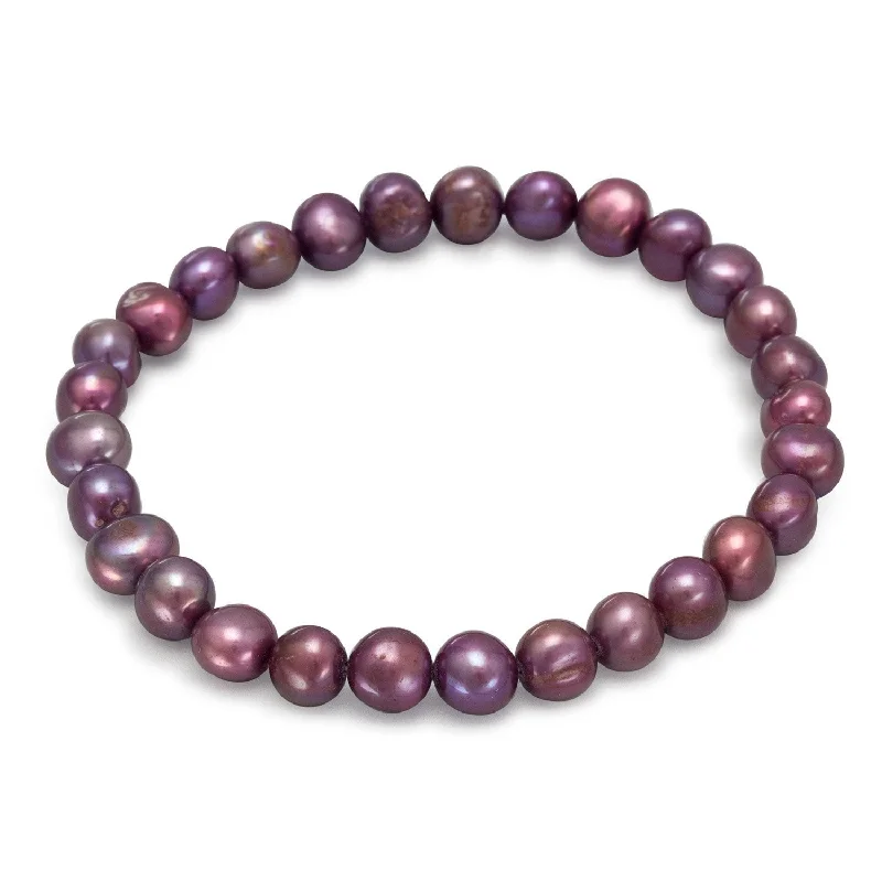 Leaf design bangles-Maroon Cultured Freshwater Pearl Stretch Bracelet