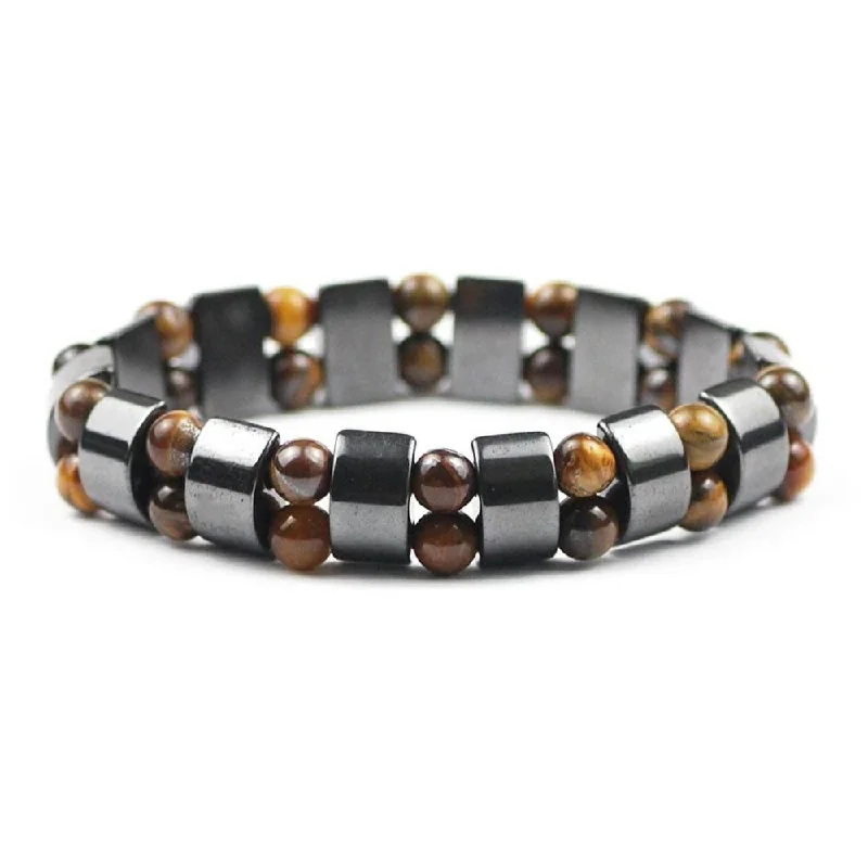 Elastic thread bangles-Hematite Tiger's Eye Stone Charm Bracelet